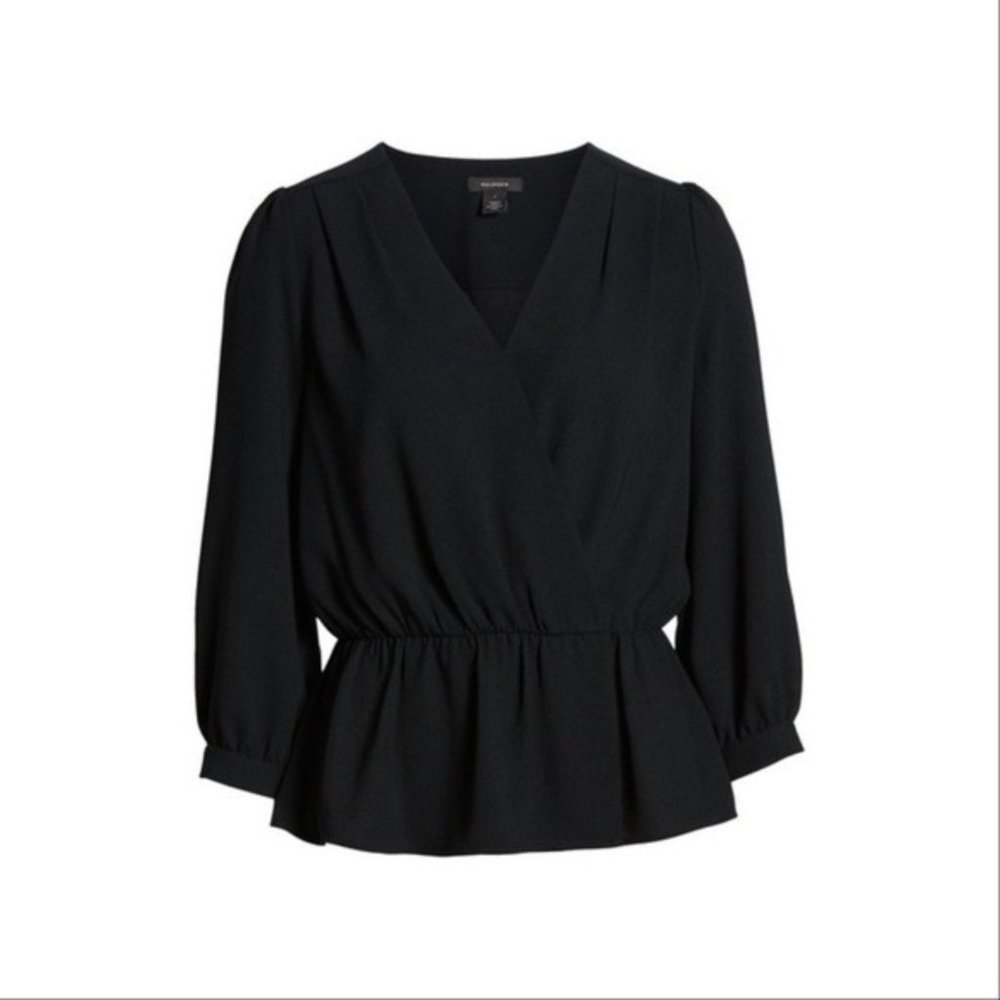 NWOT Halogen Wrap Front Peplum Black Top Small